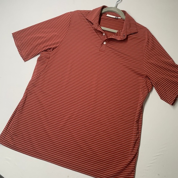 Kjus Men Polo Shirt XL Orange Striped Short Sleeve Golf UPF 50 Active Collared - Picture 4 of 13